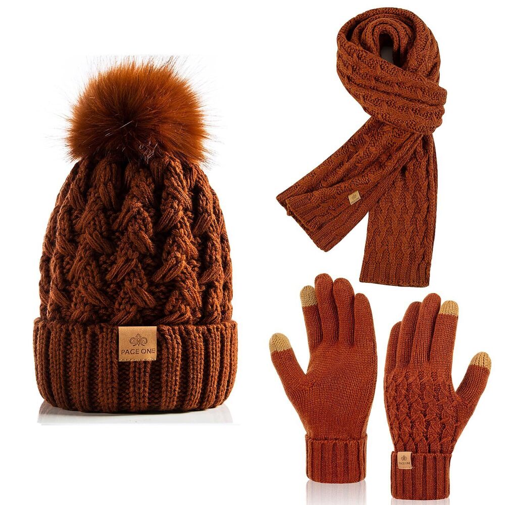 5433 Winter Knitted Beanie Hat Warm Fleece Lined with Pompom Cap Thick